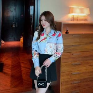 REHIN Womens top Twill silk long-sleeved shirt 2022 spring new loose casual fashion print thick mulberry label chiffon blouse work wear clothing