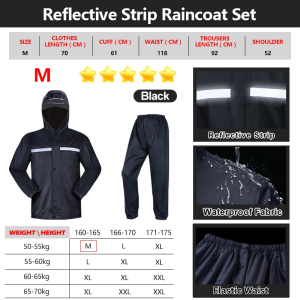 Motorcycle Oxford Cloth Raincoat Waterproof Double Layer Baju Hujan Set Rain Suit Rain Coat Jacket Suit Coat + Pants 雨衣