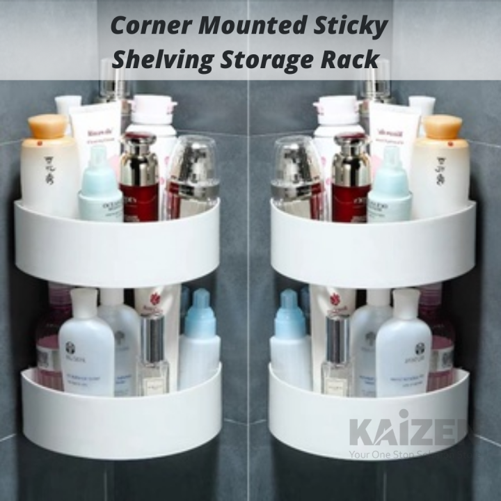 Wall & Corner Mounted Sticky Shelving Storage Rack (2pcs/Pack) | Lazada