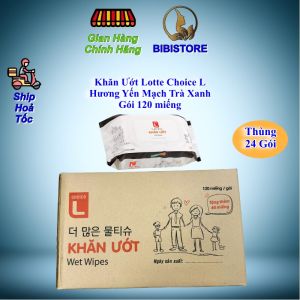 (Thùng 24 Gói) Khăn Ướt Lotte Choice L Hương Yến Mạch Trà Xanh Gói 120 miếng (Bibistore TB)
