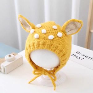 LIWU Hoạt hình Mũ cho bé Vải nhung Bảo vệ tai Mũ len cho trẻ sơ sinh. Dễ thương Mũ len hình hươu Mùa thu và mùa đông.