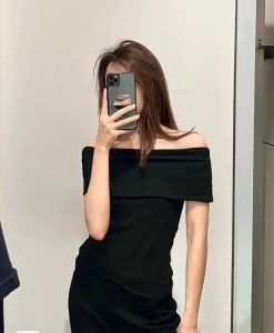 Áo trễ vai chất thun zip co giãn - 247StoreFashion - Aotrevai211