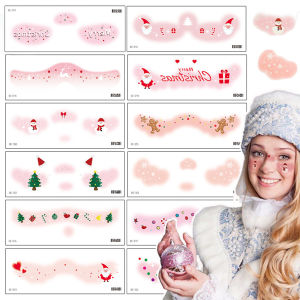 10Pcs Sweet Christmas Face Tattoo Sticker Xmas Festive Face Makeup Decals Christmas Elk Snowflake Strawberry Love Blush Photo Tattoo Sticker