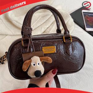 Women Girls PU Leather Solid Color Shoulder Bag with Zipper Handheld Shoulder Bag Adjustable Strap for Travel Daily Use