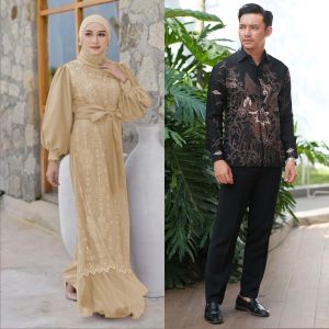 Couple Gamis Maxy Rona Sinta Baju Pasangan Muslim Terlaris Maxi Wanita Muslimah Terbaru Kekinian Dress Tile Mutiara Mewah Modern Zianka