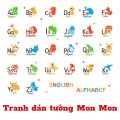 Tranh dán tường Mon Mon - Decal mica bảng chữ cái tiếng anh cho bé, trang trí lớp học, giúp bé nhận biết bảng chữ cái, có kèm theo hình con vật ngộ nghĩnh.