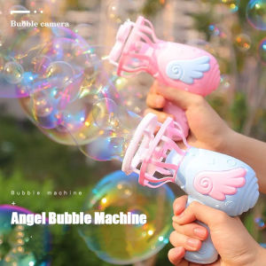 Bubble Water Soft Bullet Blaster Toy Angel Wings Bubble Machine with Mini Fan 3 In 1 Magic Bubble In Bubble Water Soft Bullet Blaster Toy Soap Water Bubble Maker for Kids Summer Outdoor Toys