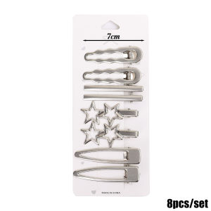 24/8pcs Silver Metal Hairpins Y2K Women Geometric Hairclip Star Multiple Styling Duckbill Clip Side Bangs Barrettes Girls Hair Accessory