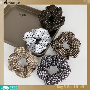 Amango 5Pcs Polka Dot Hair Ties Elegant Cute Fabric Scrunchies With Flower Prints Sweet Floral Dot Hair Bands Academy Style For Ages