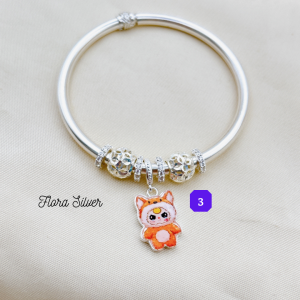 FLORA 0436C - Vòng tay bạc ta mix hình quả cầu phay kim tiề n mix charm hình Baby Three cáo cam dành cho bé gái