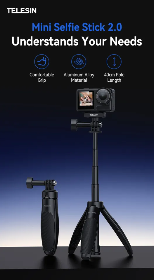 TELESIN Mini Selfie Stick with Tripod for GoPro Hero 13 12 11 10