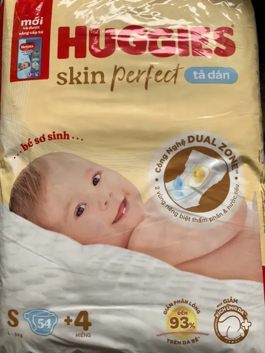 Tã dán sơ sinh Huggies S54 Skin Perfect cho bé 4 đến 8 kg - Tã dán cho bé Size S