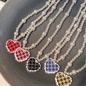 Fashion Heart Pendant Necklace Women Girl Adjustable Sweater Chain Aesthetic Elegant Pearl Choker Accessories