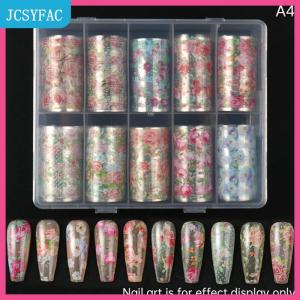 JCSYFAC Hoa Hồng chuyển móng tay lá 10 cuộn Bướm hoa trượt giấy thiết lập cho Diy Nail Art salon làm móng tay trang trí