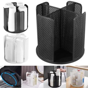 AINACHU 360° Rotation Cup Storage Rack Removable 4 Compartments Storage Organizer Plastic Space-saving Paper Cup Holder Milk Tea Shop