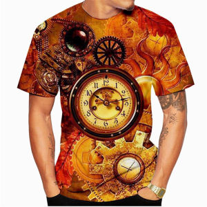 Retro Unique Clocks Design T Shirt Mens Clothing Short Sleeve O-neck T Shirts 3D Printed Cool Personality Fashion Trend Tee Top
