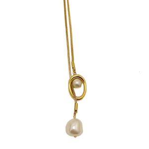 Multipurpose Womens Fashionable Sweater Chain with Baroque Pearls Pendant and Sturdy Brass Adjustable Chain Outfits