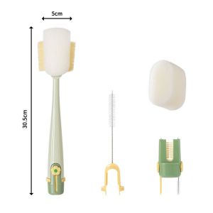 Detachable Bottle Brush 5 In 1 Set Multifunctional Long Handle Cup Lid Groove Gap Cleaner Rotate Sponge Pembersih Botol