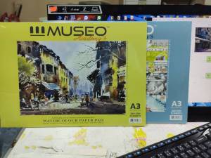 PPKK สมุดวาดภาพสีน้ำ มูเซโอ Museo Academys Watercolour Paper Pad ร้อยปอนด์ วาดรูป A4 A3 A2 สีขาว ผิวเรียบ+ผิวหยาบ(Rough & Smooth) 200 g/m2 15 แผ่น เหมาะกับสีน้ำ สีโปสเตอร์ ดินสอสี สีเทียน