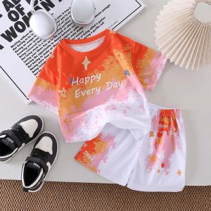 AILEBE Kids Sets Terno T-Shirt Shorts Lightweight Quick-Dry Fabric Trendy Gradient Perfect For Sports Play Cool Summer Outfit For Baby Boys 1-12Y