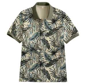 Kaos Polo Distro Dewasa Motif Daun Eksotis Lengan Pendek - COD Tersedia