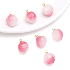 5Pcs 13x17mm Crystal Glass Pendant Pink Peaches Beads Charms for Earrings Necklace Bracelet DIY Jewelry Making Accessories