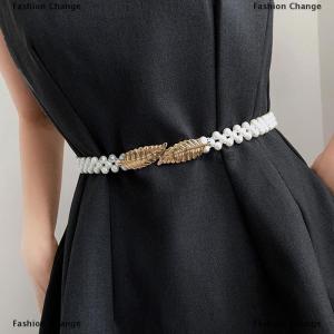 [COD] Fashion Change Women Waist Chain Inlaid Elastic Belt With Waist Decoration Thin Belt Beaded Elastic Belt
