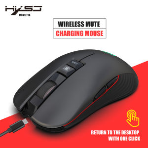 HXSJ T30 Wireless Rechargeable Wireless Gaming Mouse 3600 DPI Adjustable 7-Color Light Gaming Backlight Mouse With TYPE-C Adapter Black