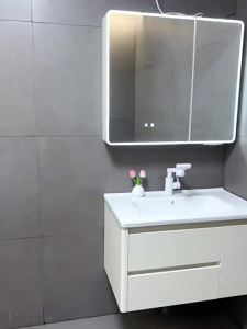 【Free Shipping】HDB Thickened honeycomb aluminum arc bathroom cabinet combination of one ceramic washbasin wash basin