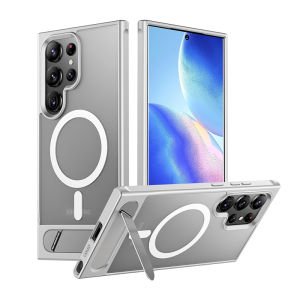 Invisible Stand Magnetic Phone Case For Samsung Galaxy S25 Edge S24 S23 Ultra Plus For MagSafe Matte Translucent Hard Back Cover For S25 Ultra Military Shockproof Casing With Kickstand