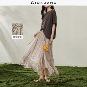 Giordano Women Jacquard fine check elastic waist woven midi skirt - High Quality Free Shipping 18466808