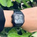 Đồng hồ nam Casio AE 1200-WHD classic chống nước , dây thép không gỉ (dây bạc mặt đen).. 