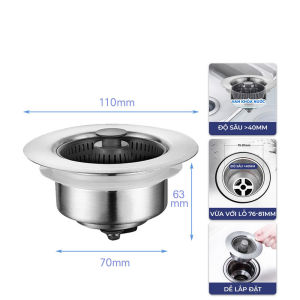 Bộ Lọc Rác Bồn Rửa BátNút Chặn Thoát NướcKhay Giỏ Lọc 3 In 1 Ngăn Mùi Hôi