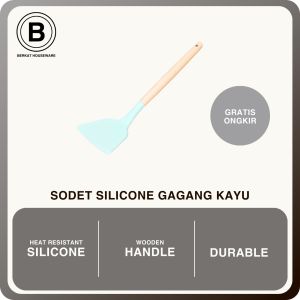 Sodet Spatula Silikon WarnaTahan Panas Anti Lengket Gagang Kayu M5-1