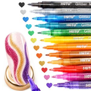 HOTU Pens 12 Glitter Colors    3D Markers Non-Toxic Quick-Dry Kids-Safe Extra Fine Tip for Lining Dotting and Painting For Women and Girls
