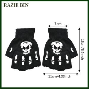 RAZIE BIN ถุงมือแฟชั่นสไตล์ฮาโลวีนถุงมือครึ่งกระดูกหัวกะโหลกสยองขวัญเรืองแสงถุงมือสำหรับทุกเพศถุงมืออุ่นฤดูหนาว