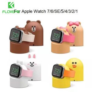FLOVEME Cartoon Charger Stand Mount Suitable For Apple Watch Series Bracket 7/6/5/4/3/2/1 Silicone Dock Holder Charging Base Cartoon Charging Bracket