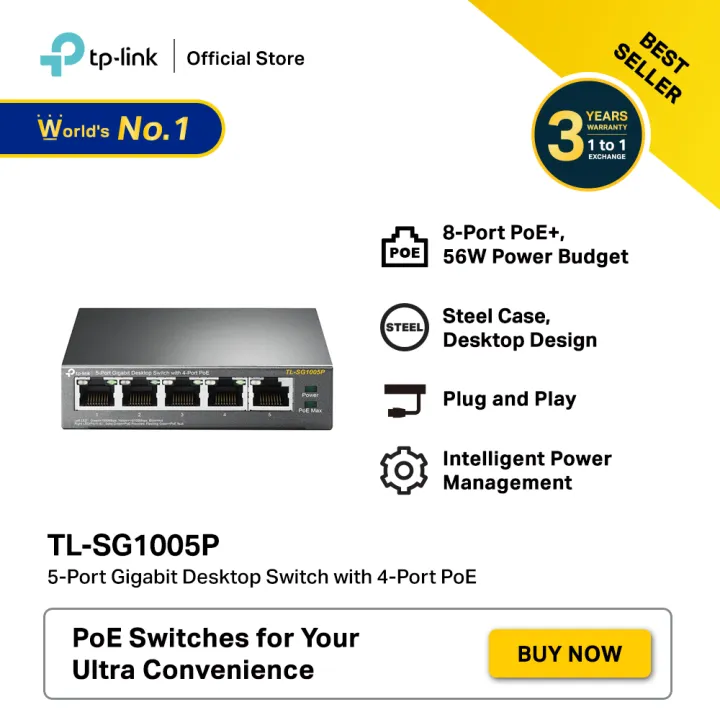 TP-Link TL-SG1005P - 5-Port Gigabit Desktop Switch with 4-Port PoE