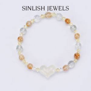 SINLISH Heart Crystal Bracelet Natural Gemstone with Citrine Beads Romantic Lucky Jewelry