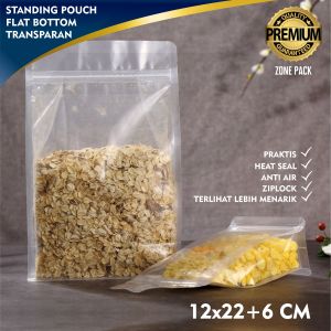 [50pcs] 12 x 22 cm Standing Pouch Flat Bottom Bening I Kemasan Kopi Snack Transparan I Kemasan Ziplock Clear