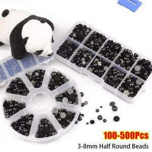DAI477071 100-500Pcs Black Round Half Round Beads Plastic DIY Crafts Toys Eyes Accessories 3-8mm Toy Eye Bead Children Kids