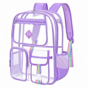 XIAHU Trong suốt Ba lô PVC trong suốt Chống thấm nước Nhiều túi Ba lô đi học Phong cách Nhẹ Túi sách trong suốt Trường học du lịch phòng tập thể dục.