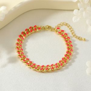 RANZH Punk Cuban Link Chain Bracelets Copper Gold Plated Colorful Enamel Cuba Chain Simple Fashion Rainbow Color Hand Chains