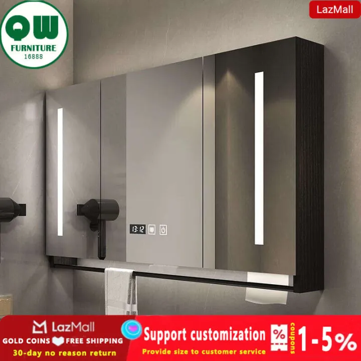 Smart glass cabinet made of real wood for the bathroom, smart mirror in the bathroom, storage cabinet in the bathroom