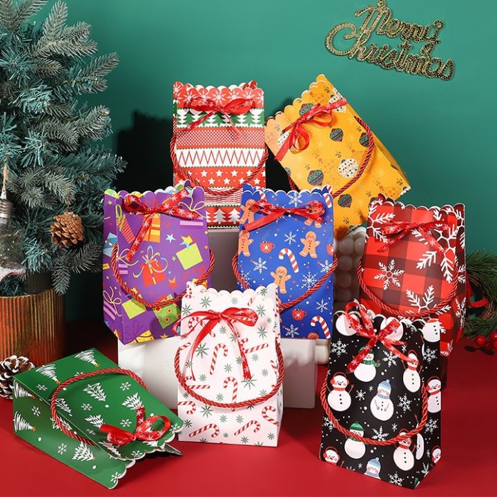 4PCS Christmas Theme Paper Bag with Handle and Ribbon High - Main Image