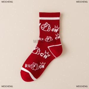 [COD] WEICHENG 1Pair 2026 Year Of The Horse Red Socks Autumn Winter Warm Mid-Tube Socks Cartoon Pony Socks New Year Party Gifts