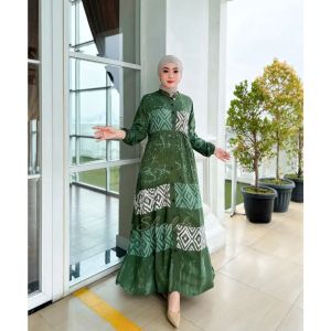 GREEN DIAMOND DRESS GAMIS TWILL RAYON CANDI MEKAR GAMIS BATIK CAP PEKALONGAN BATIK SHALDA