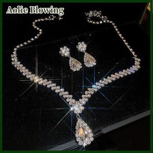 Aolie 3Pcs Simple Fashion Water Drop Necklace Earrings Sets For Women Wedding Bride Jewelry Sets Accessories Gift