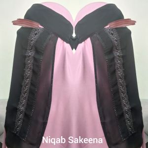 Sakeena Niqab purdah 2 layer Breathable chiffon deep dark black