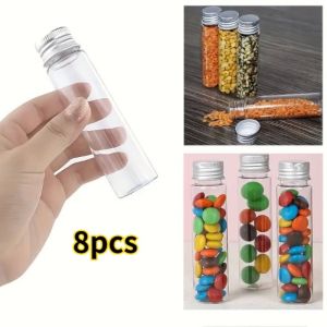 8PCS Clear Sealing Bottle with Aluminum Lid for Candy Dried Flowers Seeds Essential Oil Refillable